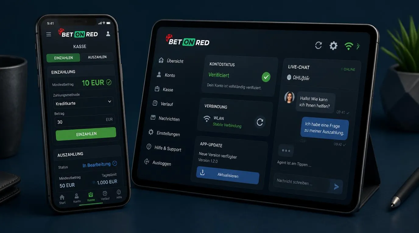 Smartphone mit Kassenbereich, Live-Chat und Hinweisen zur mobilen Fehlerbehebung