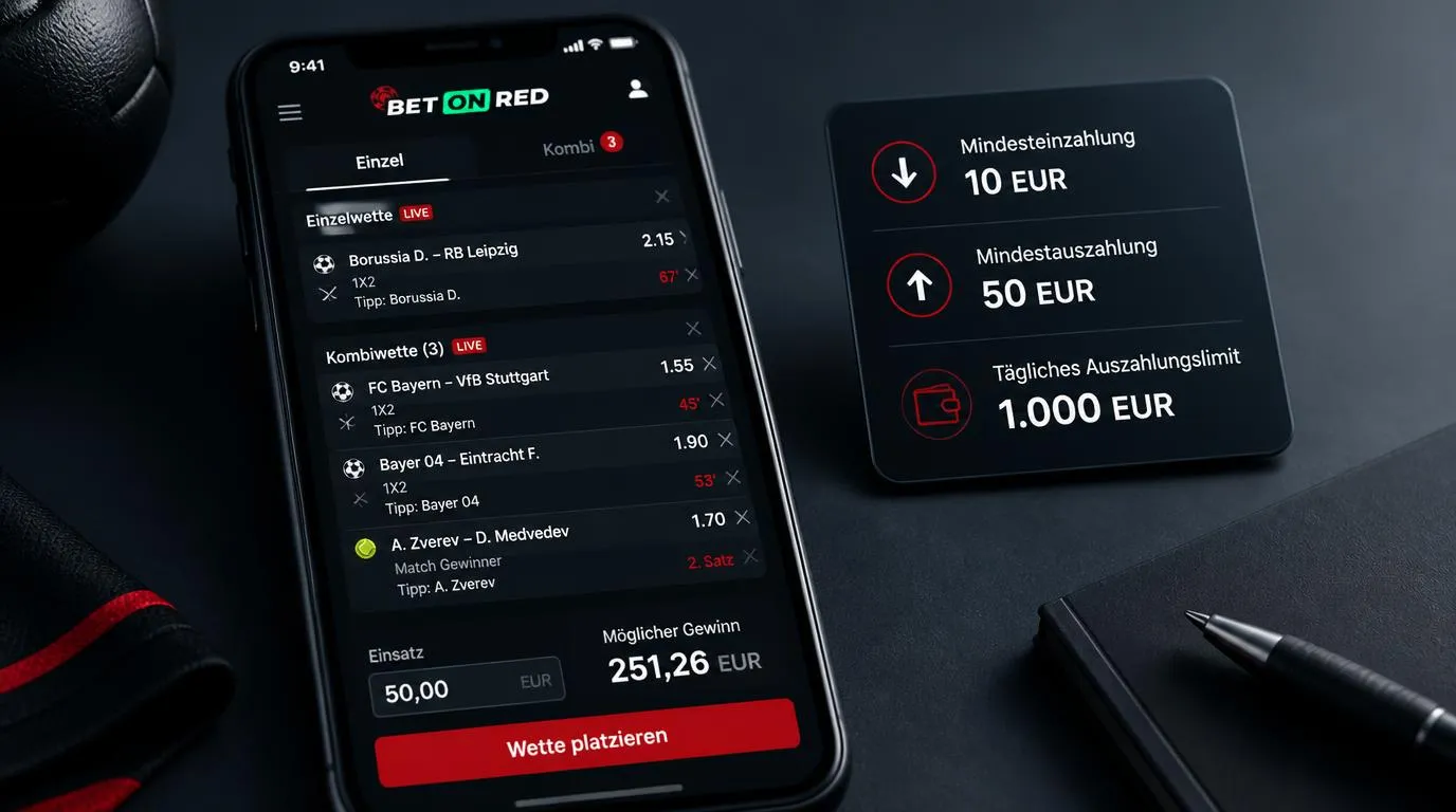 Mobiler Wettschein mit Live-Quoten, Einzelwette und Kombiwette für verschiedene Sportereignisse